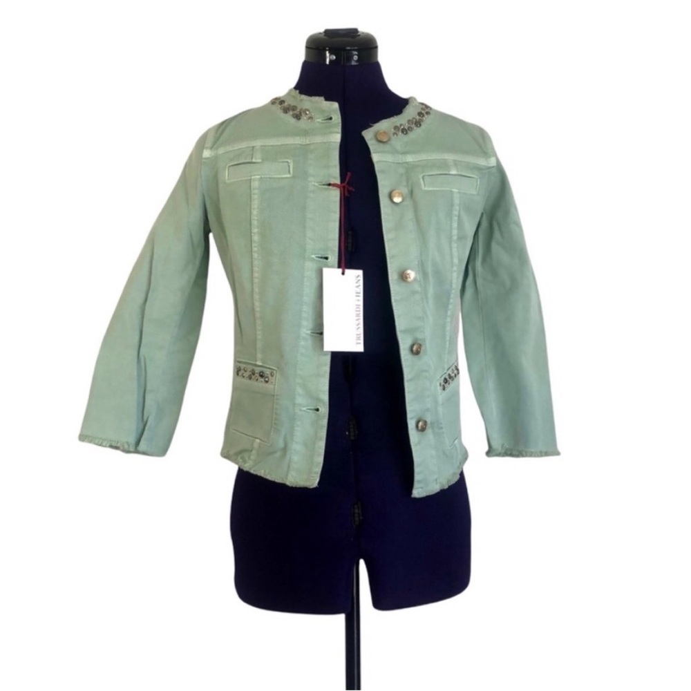 Trussadari Jeans Green Denim Jean Studded Jacket